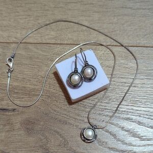 Designer Didae Israel 925 Timeless Elegant Silver Pearl Necklace and Earring Set